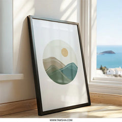 Minimalist Landscape Wall Art, Mountain Sun Print, Neutral Tone Decor, Boho Home Wall Decor, Modern Art Print - Tawshia