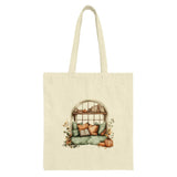 Autumn Window Seat Tote Bag, Book Lover Gift, Fall Pumpkins Design, Cozy Home Decor, Literary Tote, Bookish Gift, Aesthetic Tote Bag - Tawshia