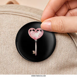 Heart Key Pinback Button, Watercolor Love Key Button, Romantic Gift Pin, Unique Heart Key Pinback Button, Heart Button, Key Button - Tawshia