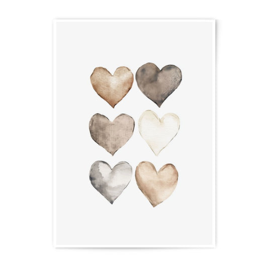 Watercolor Hearts Photographic Print, Neutral Tone Art, Love Art Print, Minimalist Home Decor, Wall Art, Abstract Heart Painting - Tawshia