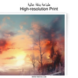 Winter Sunset Photographic Print, Landscape Art, Snowy Lake Reflection, Wall Decor, Nature Photography - Tawshia