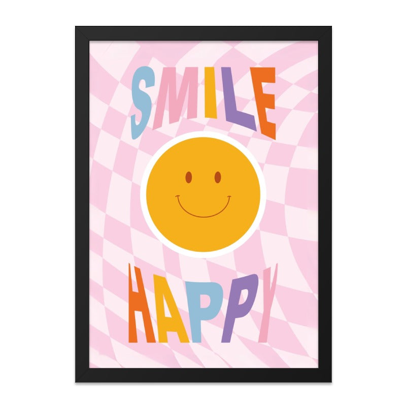 Smile Happy Wall Art, Retro Smiley Face Print, Cheerful Home Decor, Trendy Poster, Positive Vibes Art, 70s Inspired Aesthetic - Tawshia
