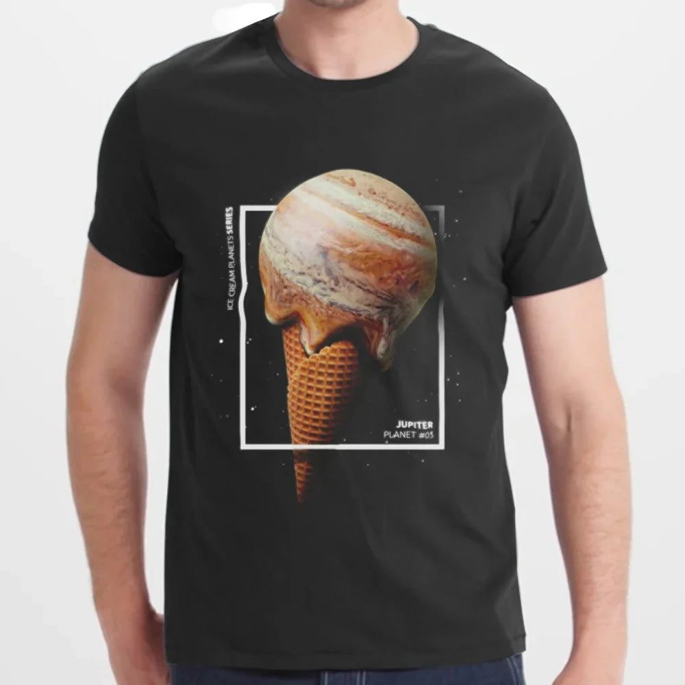 Jupiter Ice Cream Planets Graphic Black T-shirt product type