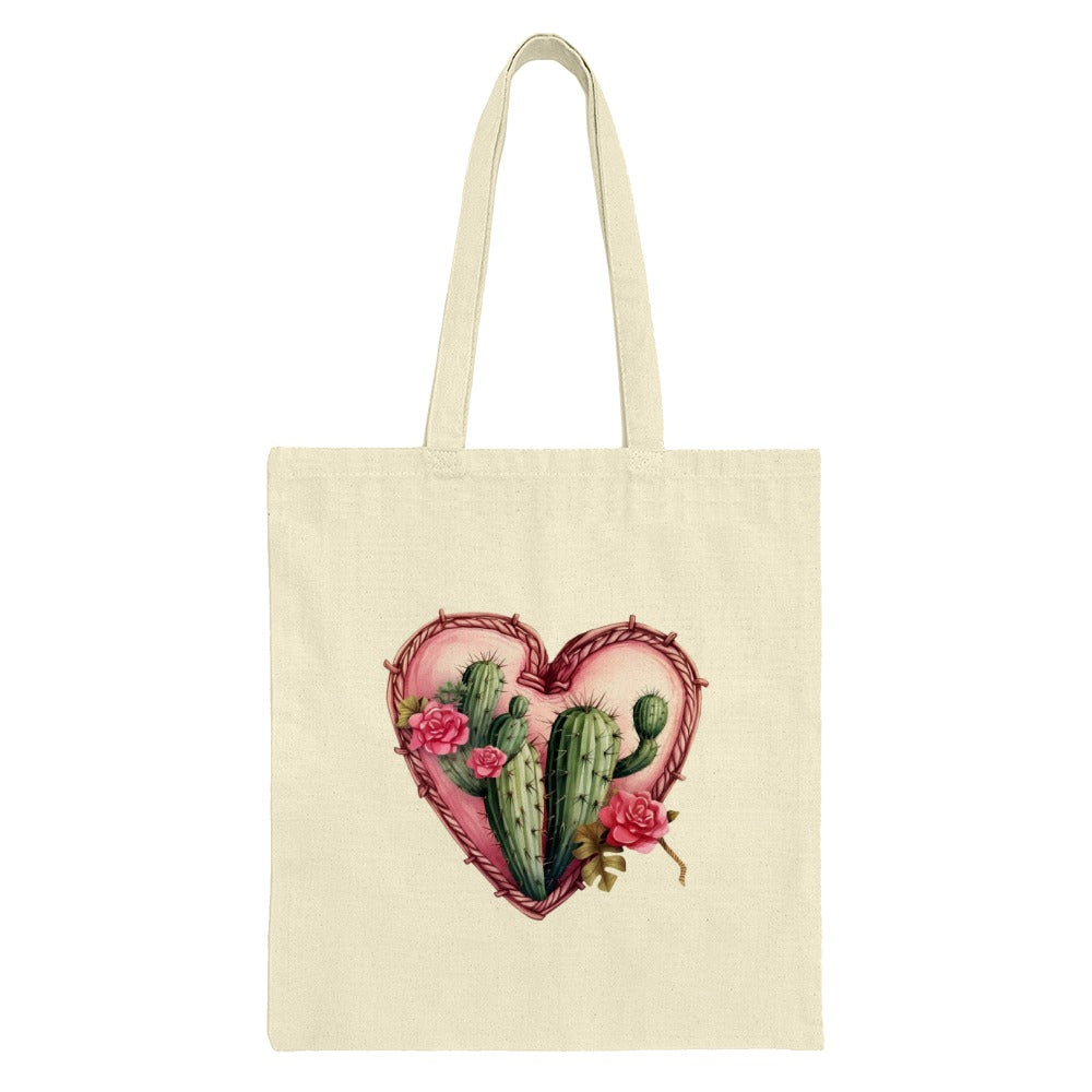 Cactus Heart Tote Bag, Floral Desert Tote, Trendy Shopping Bag, Southwestern Style Tote, Cute Tote Bag, Aesthetic Tote - Tawshia