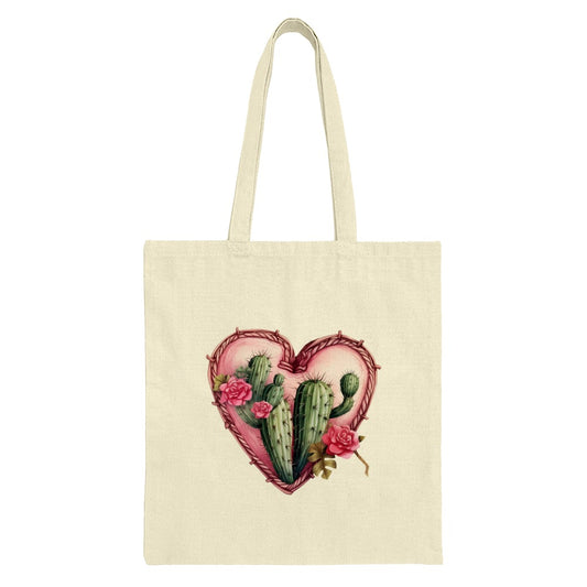 Cactus Heart Tote Bag, Floral Desert Tote, Trendy Shopping Bag, Southwestern Style Tote, Cute Tote Bag, Aesthetic Tote - Tawshia
