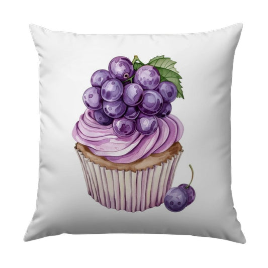 Grape Cupcake Pillow, Watercolor Art Pillow, Foodie Home Decor, Decorative Pillow Cover, Purple Dessert Accent Pillow, Cute Kitchen Decor - Tawshia