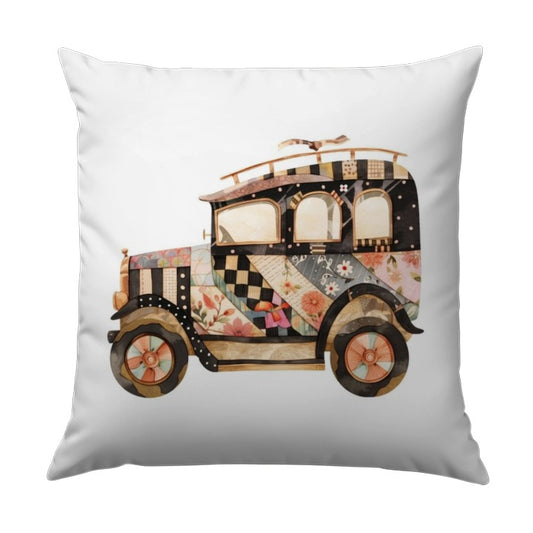Vintage Car Pillow, Floral Antique Auto Cushion, Colorful Patchwork Vehicle Throw Pillow, Home Decor, Unique Pillow Gift - Tawshia