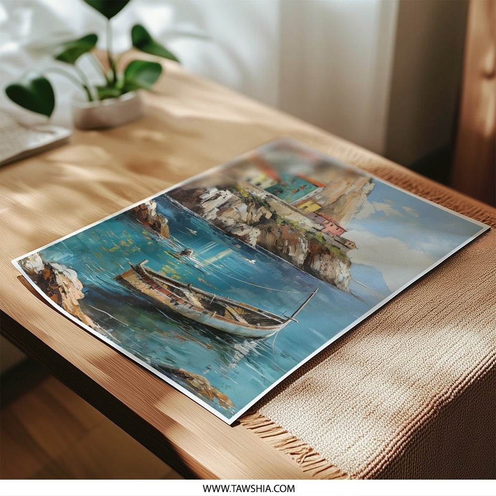 Coastal Village Photographic Print, Boat Art, Seaside Town, Fine Art Print, Wall Decor, Italian Coast Art, Mediterranean Landscape - Tawshia