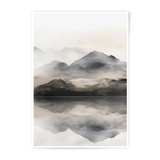 Misty Mountain Photographic Print, Abstract Landscape Wall Art, Lake Reflection Print, Nature Photography, Home Decor, Serene Wall Art - Tawshia