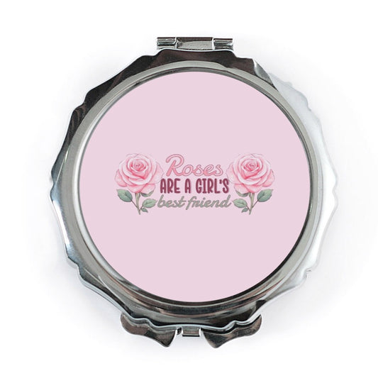 Roses are a Girl's Best Friend Pocket Mirror, Floral Compact Mirror, Pink Rose Pocket Mirror, Gift for Her, Cute Mirror, Women's Mirror - Tawshia