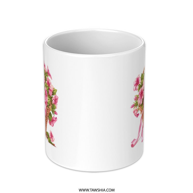 Floral Basket Mug, Flower Mug, Floral Coffee Mug, Pink Flowers, Gift Mug, Birthday Mug, Easter Mug, Mother's Day Gift - Tawshia