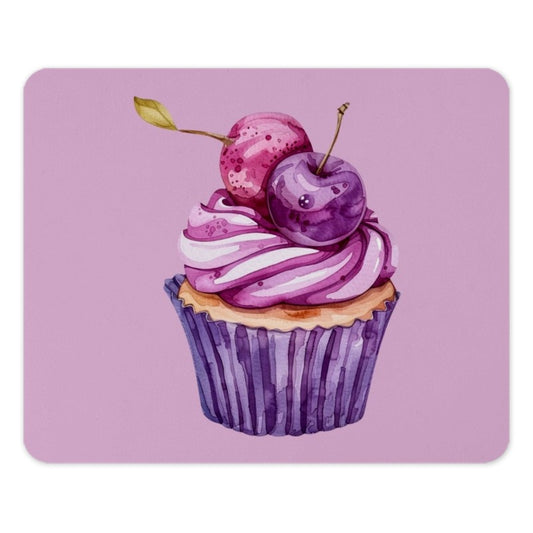 Cupcake Mouse Pad, Cherry Topped Dessert Mousepad, Cute Purple Watercolor Food Mouse Pad, Unique Computer Accessories for Desk - Tawshia