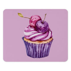Cupcake Mouse Pad, Cherry Topped Dessert Mousepad, Cute Purple Watercolor Food Mouse Pad, Unique Computer Accessories for Desk - Tawshia