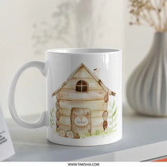 Cute Cabin Mug, Woodland Animal Gift, Cozy Home Decor, Owl Coffee Mug, Animal Lover Mug, Unique Mug Gift, House Mug, Coffee Mug for Owl - Tawshia