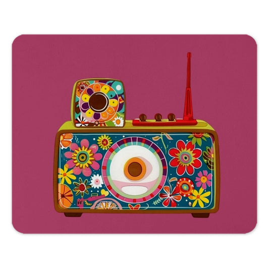 Retro Floral Radio Mouse Pad, Vintage Style Mousepad, Colorful Flower Design, Desk Accessory, Unique Computer Mat, Gift Idea - Tawshia