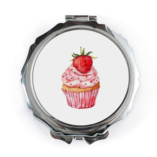 Strawberry Cupcake Pocket Mirror, Sweet Treat Handbag Mirror, Cute Compact Mirror, Foodie Gift, Makeup Mirror, Unique Gift for Her - Tawshia