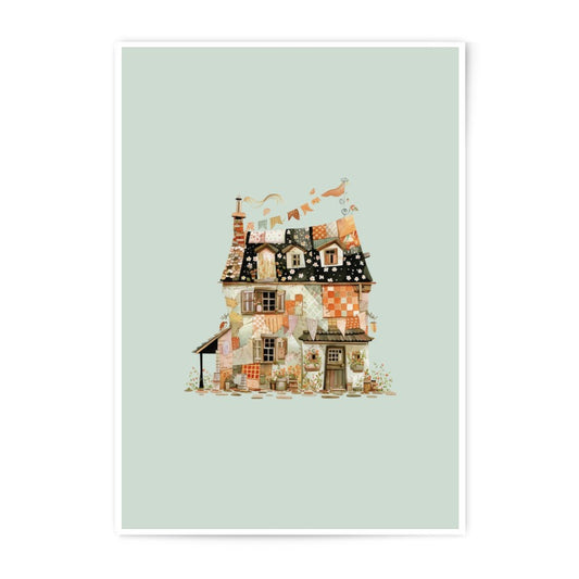 Quilted Cottage Photographic Prints, Whimsical House Art, Unique Wall Decor, Cozy Home Illustration, Fantasy House Print - Tawshia