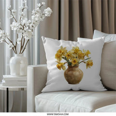 Daffodil Pillow, Flower Vase Throw Pillow, Spring Decor Pillow, Botanical Art Pillow, Home Accent Pillow, Cushion Cover Pillow - Tawshia