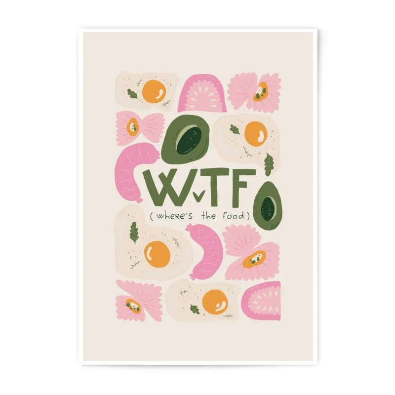WTF Where's the Food Photographic Print, Foodie Art, Funny Kitchen Decor, Breakfast Art Print, Quirky Food Poster, Gift for Food Lover - Tawshia