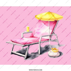 Beach Lounger Mouse Pad, Summer Vibes, Watercolor Art Desk Decor, Pink Aesthetic Office, Vacation Illustration, Cute Mousepad Gift - Tawshia