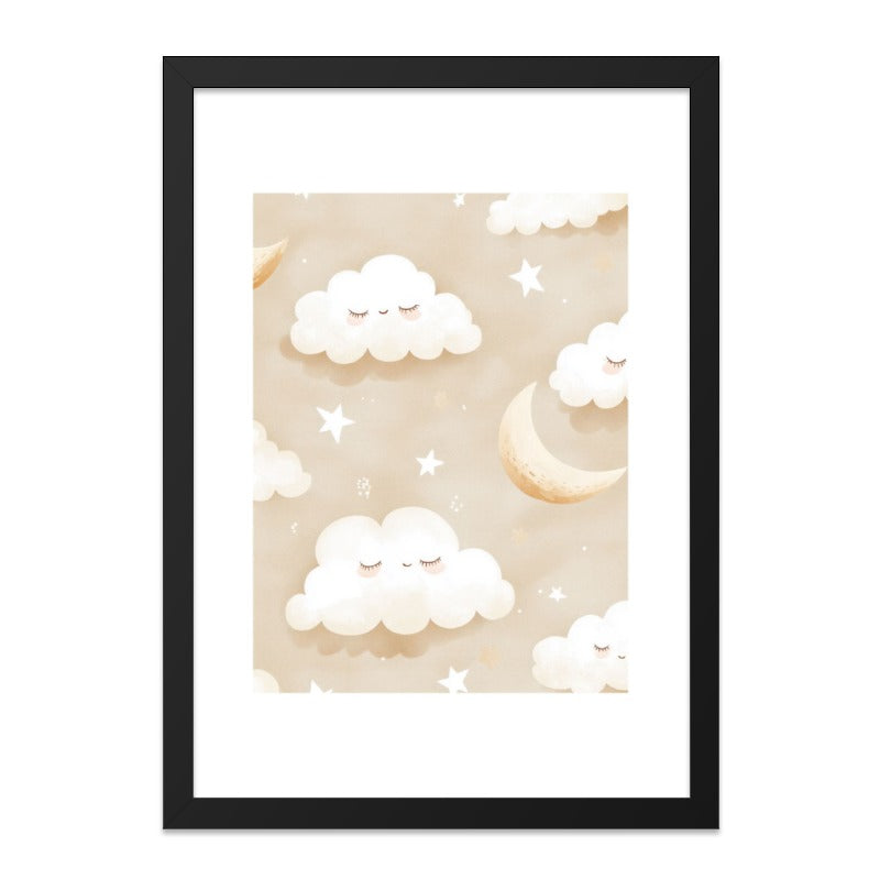 Sleepy Cloud Wall Art, Nursery Decor, Moon Stars Print, Dreamy Wall Decor, Baby Room Art, Neutral Art, Kids Room Wall Art - Tawshia