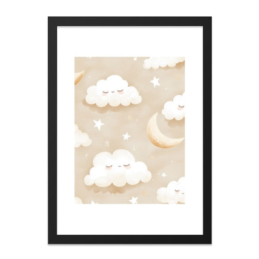 Sleepy Cloud Wall Art, Nursery Decor, Moon Stars Print, Dreamy Wall Decor, Baby Room Art, Neutral Art, Kids Room Wall Art - Tawshia