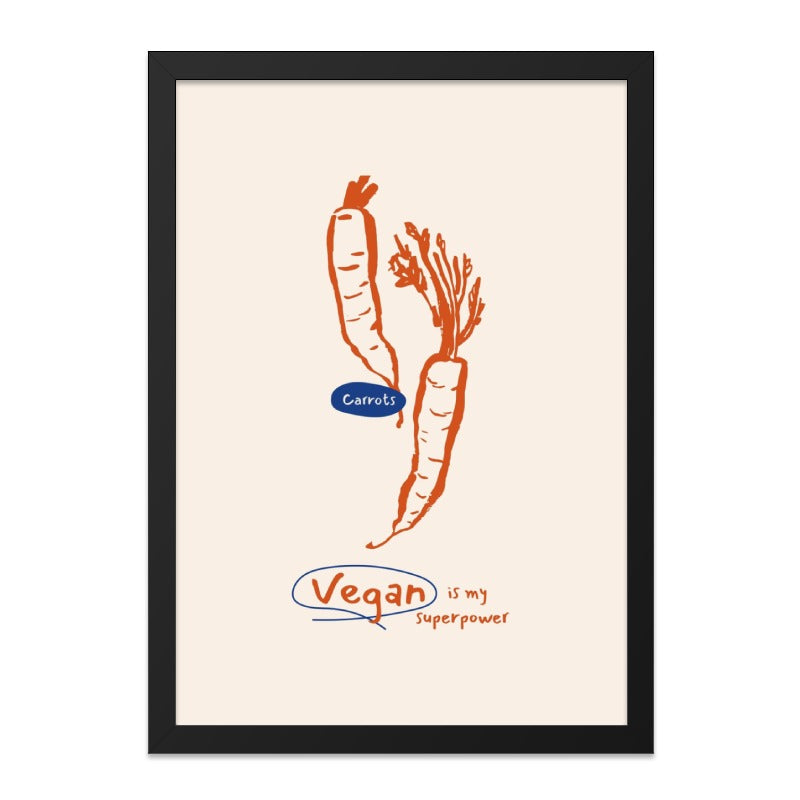 Vegan Superpower Wall Art, Carrots Print, Vegetarian Decor, Foodie Gift, Kitchen Wall Decor, Vegan Gift Idea - Tawshia