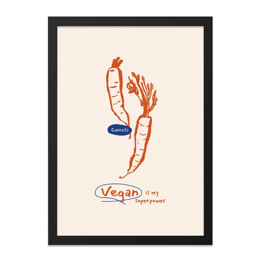Vegan Superpower Wall Art, Carrots Print, Vegetarian Decor, Foodie Gift, Kitchen Wall Decor, Vegan Gift Idea - Tawshia