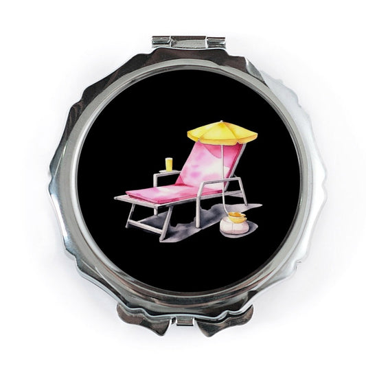 Beach Chair Pocket Mirror, Summer Vacation Design, Lounge Chair Art, Tropical Getaway, Purse Mirror, Makeup Mirror, Gift for Her - Tawshia