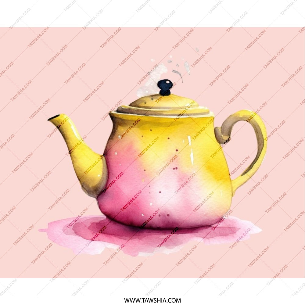Watercolor Teapot Mouse Pad, Pink and Yellow Tea Pot Computer Accessory, Cute Desk Mat, Office Gift Idea, Tea Lover Gift - Tawshia