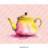 Watercolor Teapot Mouse Pad, Pink and Yellow Tea Pot Computer Accessory, Cute Desk Mat, Office Gift Idea, Tea Lover Gift - Tawshia