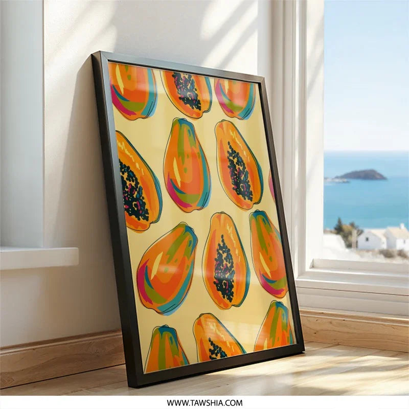 Papaya Wall Art Print, Tropical Fruit Decor, Kitchen Wall Art, Colorful Food Art, Modern Papaya Art Print, Exotic Fruit Print - Tawshia