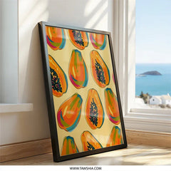 Papaya Wall Art Print, Tropical Fruit Decor, Kitchen Wall Art, Colorful Food Art, Modern Papaya Art Print, Exotic Fruit Print - Tawshia