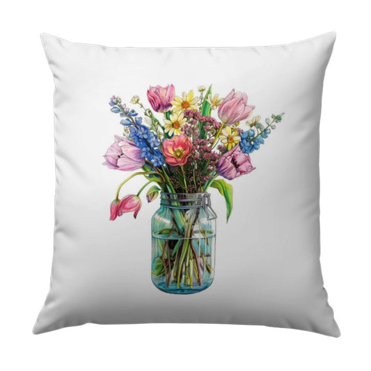 Floral Bouquet Pillow, Watercolor Flowers, Mason Jar Vase, Colorful Home Decor, Spring Pillow, Botanical Throw Pillow, Gift Idea - Tawshia