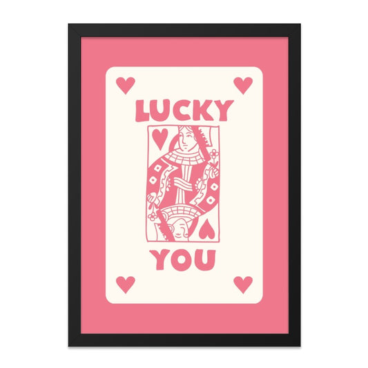 Lucky You Wall Art, Queen of Hearts Print, Valentine Wall Decor, Pink Playing Card Art, Unique Home Decor, Cute Prints for Bedroom - Tawshia
