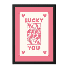 Lucky You Wall Art, Queen of Hearts Print, Valentine Wall Decor, Pink Playing Card Art, Unique Home Decor, Cute Prints for Bedroom - Tawshia