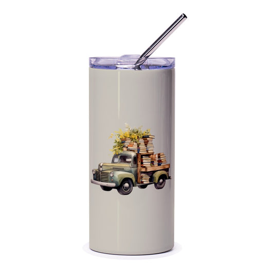 Book Truck Tumbler, Vintage Truck, Books and Flowers, Reader Gift, Book Lover Gift, Unique Design, Coffee Tumbler, Travel Mug - Tawshia
