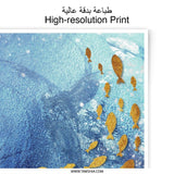 Golden Fish Photographic Print, Blue Abstract Art, Ocean Wall Decor, Modern Home Art, Sea Life Print - Tawshia