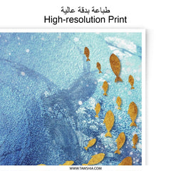 Golden Fish Photographic Print, Blue Abstract Art, Ocean Wall Decor, Modern Home Art, Sea Life Print - Tawshia