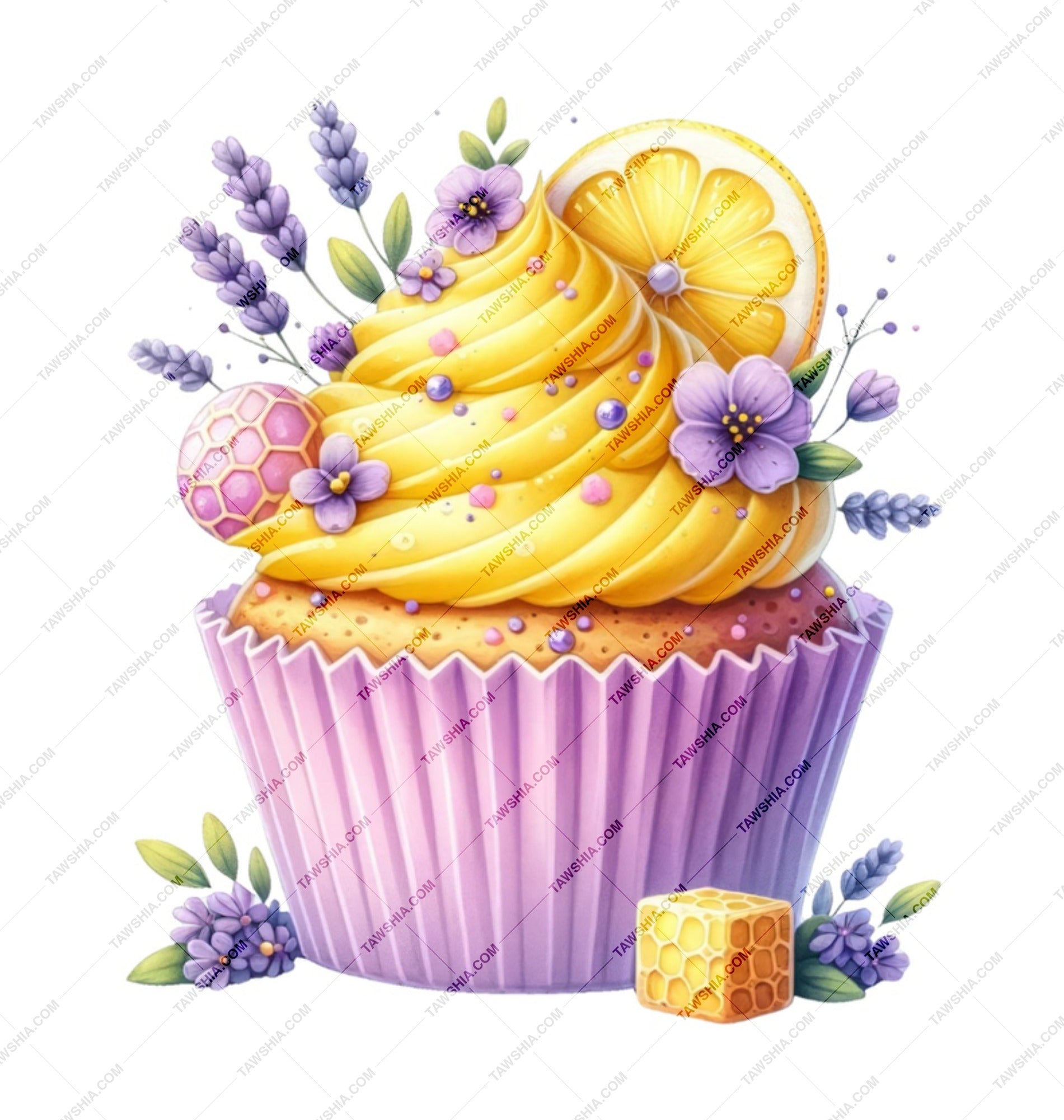 Lemon Cupcake Mug, Floral Mug, Lavender Mug, Spring Mug, Cute Mug, Watercolor Mug, Dessert Mug, Gift for Her, Food Mug - Tawshia