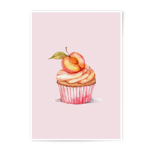 Peach Cupcake Art Photographic Prints, Watercolor Dessert Print, Kitchen Wall Decor, Foodie Gift, Baking Lover Art, Cute Food Artwork - Tawshia