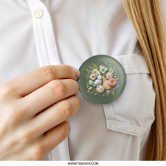 Easter Bunny Pinback Button, Spring Flowers Button, Easter Egg Cookies Button, Pastel Colors Gift, Cute Rabbit Badge, Floral Holiday Pin - Tawshia