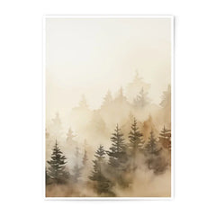 Misty Forest Photographic Print, Watercolor Pine Trees, Atmospheric Landscape, Nature Wall Art, Woodland Scenery - Tawshia