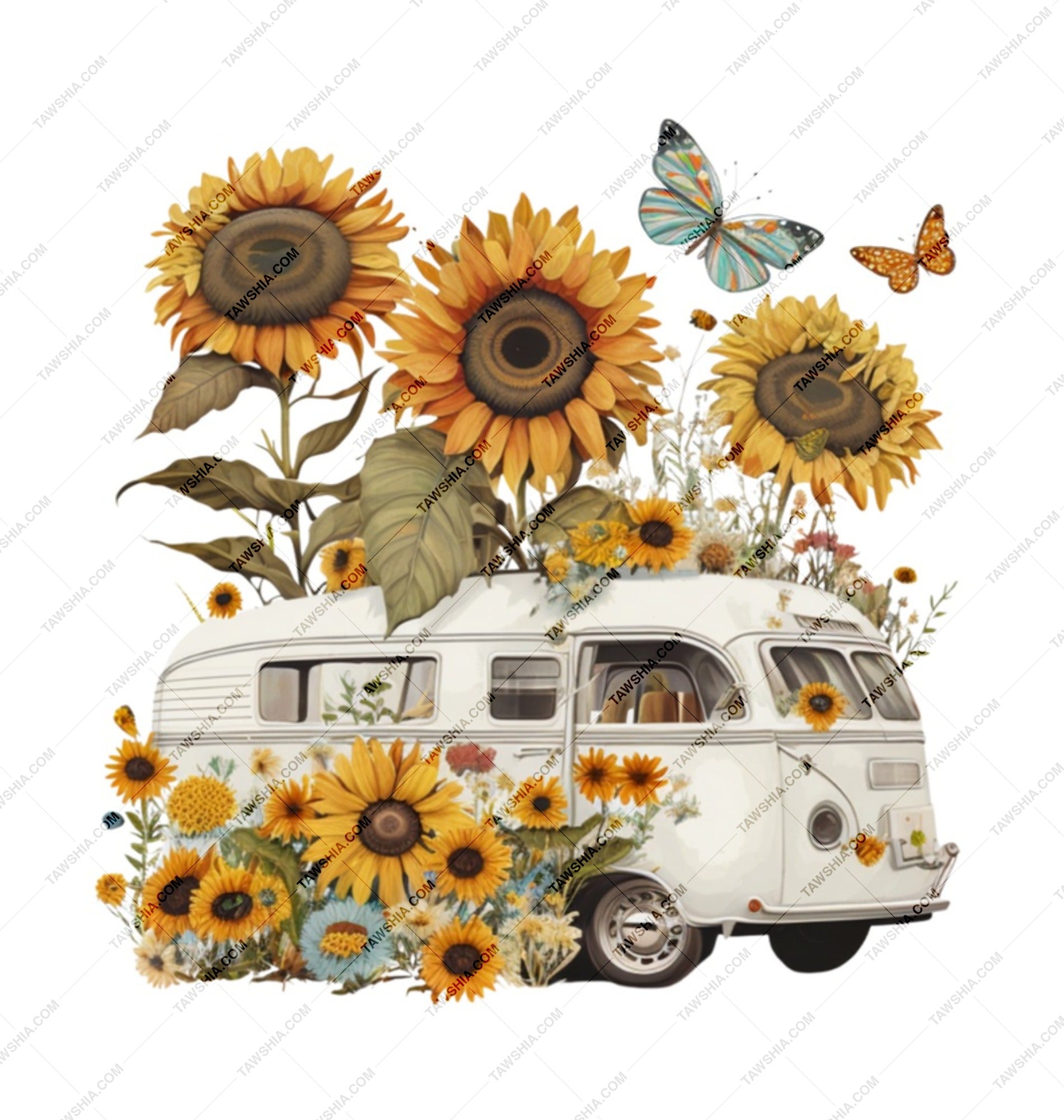 Sunflower VW Van Mug, Boho Hippie Mug, Floral Camper Mug, Cute Butterfly Coffee Mug, Road Trip Gift, Nature Lover Gift, Summer Mug - Tawshia