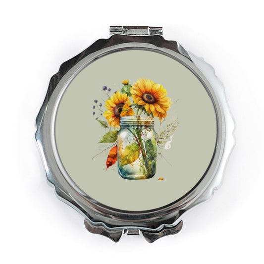 Sunflower Pocket Mirror, Floral Makeup Mirror, Mason Jar Flower, Compact Mirror, Beautiful Pocket Mirror, Sunflowers Gift - Tawshia