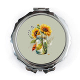Sunflower Pocket Mirror, Floral Makeup Mirror, Mason Jar Flower, Compact Mirror, Beautiful Pocket Mirror, Sunflowers Gift - Tawshia