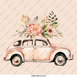 Pink Car Pinback Button, Floral Car Button, Vintage Car Button, Flower Car Pin, Cute Car Badge, Retro Car Pinback, Car Lover Gift - Tawshia