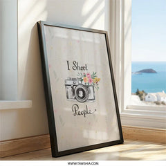 Camera Wall Art, Floral Camera Decor, I Shoot People Funny Print, Photography Gift, Photographer Wall Decor, Home Decor, Modern Art - Tawshia