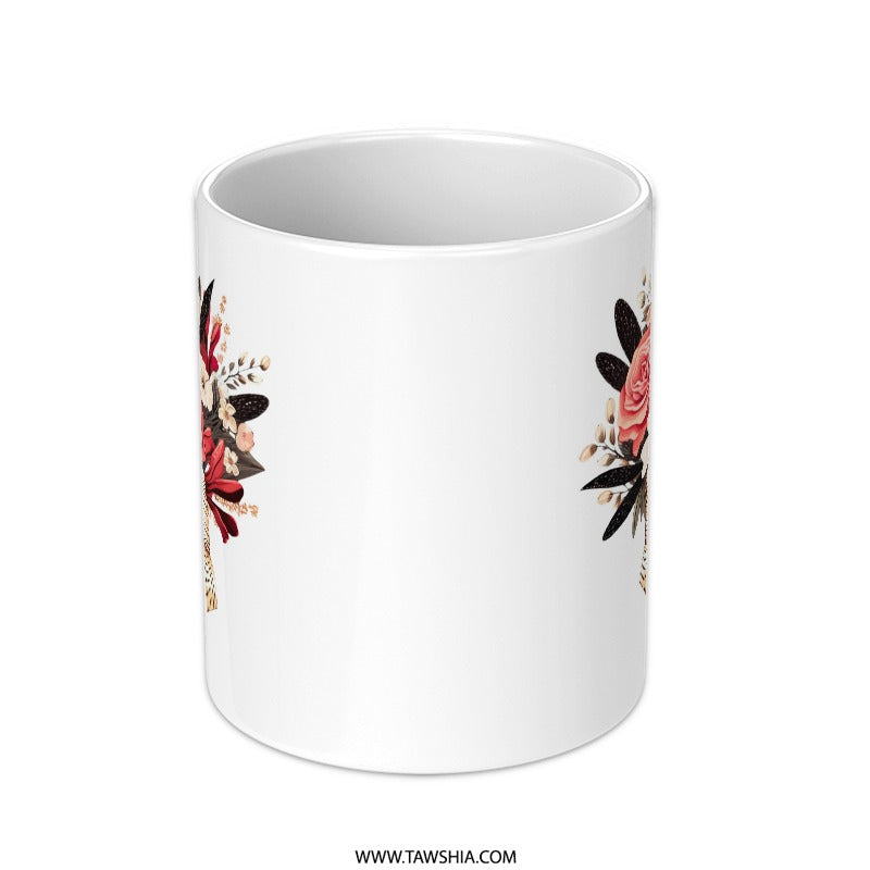 Floral Bouquet Mug, Roses and Ribbon Coffee Mug, Flower Lover Gift, Elegant Drinkware, Unique Design, Decorative Mug (139 characters) - Tawshia