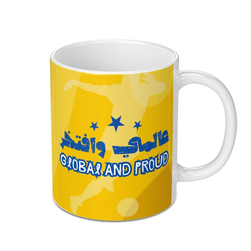 Global and Proud Mug, Arabic Script Mug, World Traveler Mug, International Pride Mug, Personalized Mug, Gift for Traveler - Tawshia